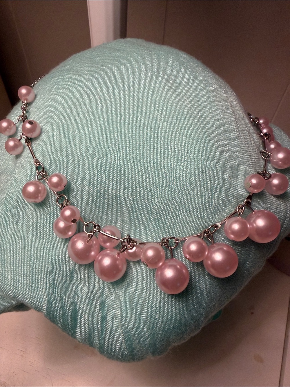 paparazzi Pink Pearl Cluster Necklace on Silver Chain